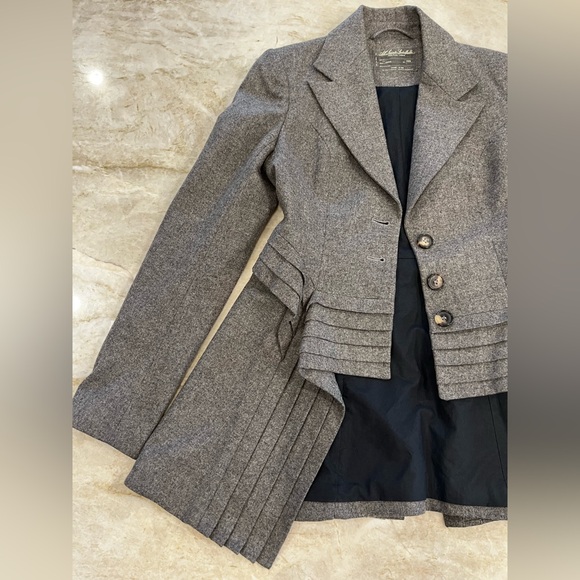 AllSaints Spitalfields Wool Pleated High-Low Tuxedo Jacket Gray UK10/US6 - Picture 4 of 14